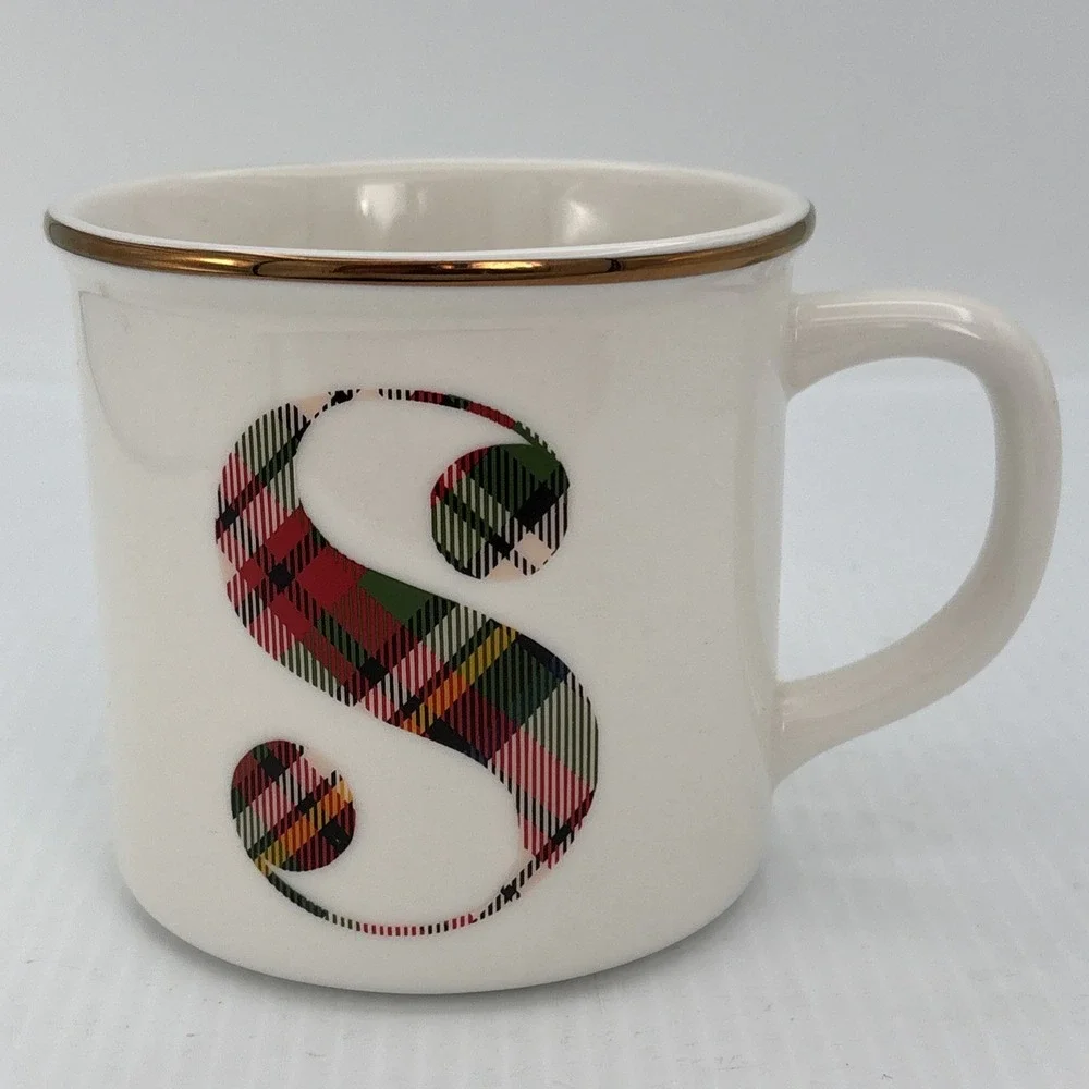 Pottery Barn Plaid Letter S Alphabet Initial Monogram Coffee Mug Holiday